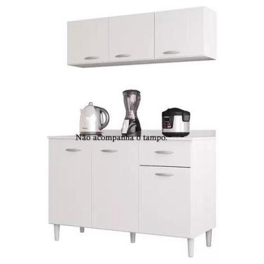 Imagem de Conjunto Cozinha Branco Brilho- Balcão 3 Portas E 1 Gvt  + Tampo 120cm