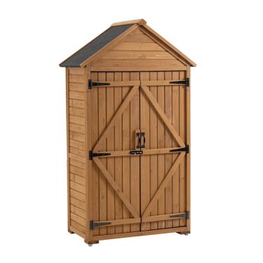 Imagem de Galpões de jardim 100 x 56 x 175 cm Armário de armazenamento ao ar livre, galpão de ferramentas de madeira de jardim, armário de galpão de madeira externo com prateleiras e trava para galpões de