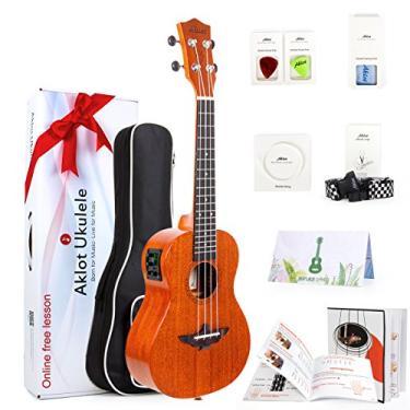 Imagem de Ukulele elétrico, Ukelele elétrico AKLOT Tenor 66 cm Uke com equalizador de mogno sólido para jogador profissional com kit iniciante (Gig Bag, palhetas, alça, corda, pano de limpeza, manual do