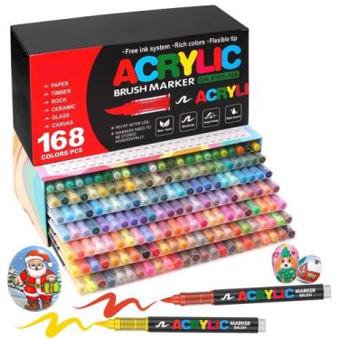 Imagem de Marcadores de Tinta Acrílica Amamao - 168 Cores com Ponta de Pincel Ma