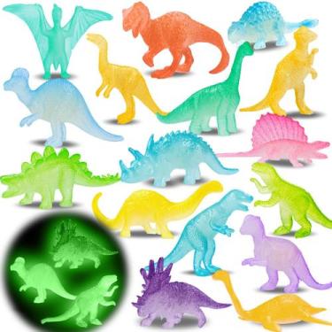 Imagem de Mini Bonecos de Dinossauro AugToy que Brilham no Escuro - Kit com 16 U