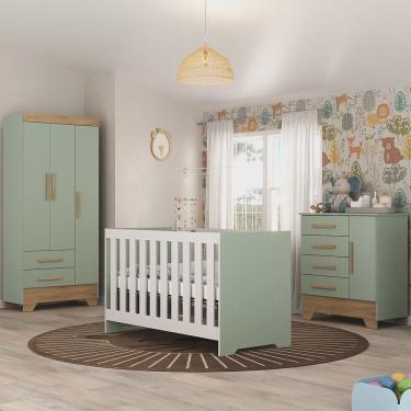 Imagem de Quarto de Bebê Completo Guarda Roupa 3 Portas 2 Gavetas com Cômoda e Berço Lily Espresso Móveis