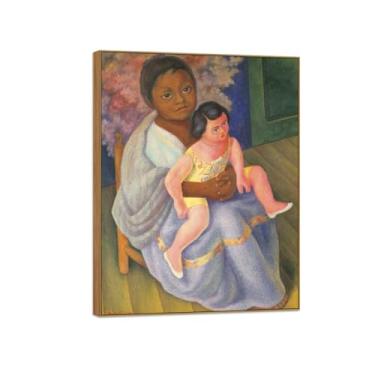 Imagem de MUHJDYC Diego Rivera Famosa Imagem em Tela - Impressões de Arte de Parede - Menina com Boneca-Moldura de Madeira Pintura para Sala de Estar Quarto Decoração de Casa 20x25cm-8x10in