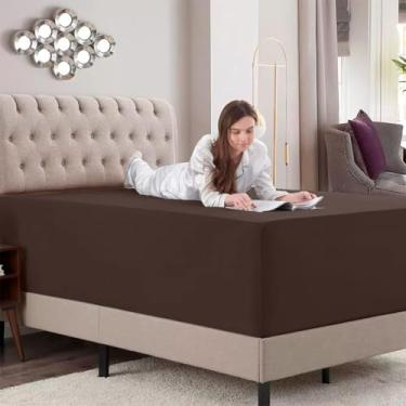 Imagem de Lençol Avulso Com Elástico, em Tecido Percal Flex, Solteiro King Marrom-LE