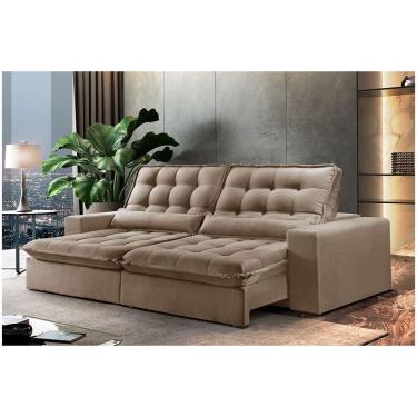 Imagem de Sofá 4 Lugares Retrátil Orion 2.50m Veludo Palha Móveis Mix Palha