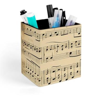 Imagem de Porta-lápis para canetas, notas musicais, porta-pincéis de maquiagem para mulheres, copo quadrado para escritório, mesa, mesa, papelaria, organizador