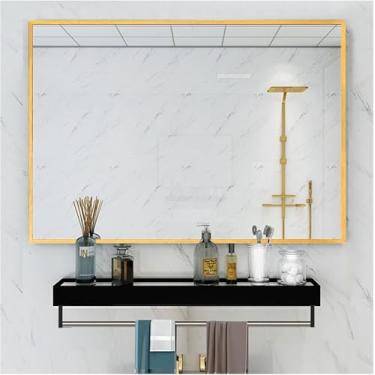 Imagem de Espelho De Banheiro Retangular Preto Jzh, Espelho Hd Simples Golde, Espelho De Parede Moder Prateado, Gold, 40x60cm(15.74x23.62in)