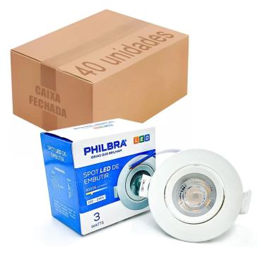 Imagem de Kit 40 Spot Led Redondo Embutir 3w Luz Branco Quente 3000k