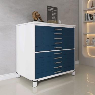 Imagem de Mapoteca 10 Gavetas 120,4cm X 122,3cm Aço Branco/Azul Delrei