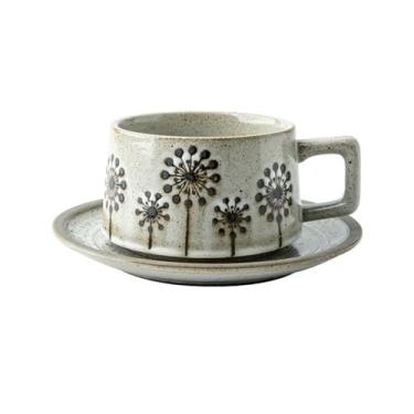 Imagem de Caneca de café de cerâmica Cerâmica áspera xícara de café com leite casa cerâmica e pires conjunto chinês retro chá da tarde