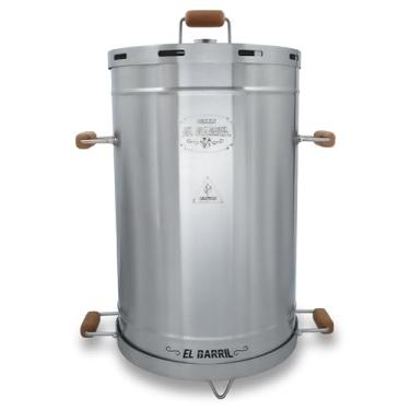 Imagem de El Barril Lite Grelhador de barril médio, aço inoxidável 430, capacidade de 13,6 kg, 12 ganchos de carne, grelha superior e manipulador, churrasco portátil a carvão (13,6 kg médio)
