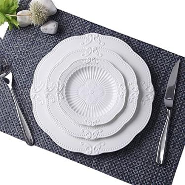 Imagem de Prato de serviço prato de jantar de cerâmica prato de bife prato de sobremesa prato de frutas restaurante cozinha prato plano circular branco prato padrão em relevo placas de prato (tamanho: latão)