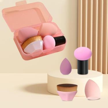 Imagem de Conjunto de 4 pincéis e ovos de maquiagem - 1 pincel + 3 esponjas, uso molhado/seco para base/corretivo