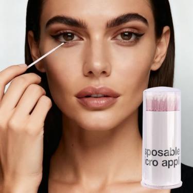 Imagem de 100 pincéis microaplicadores de cristal descartáveis para extensão de cílios microswab para varinhas de rímel para removedor de cílios com barril (rosa)