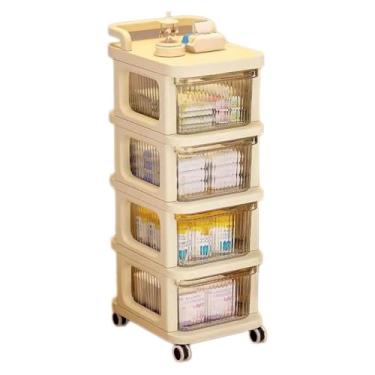 Imagem de Armário de armazenamento de banheiro de 4 pneus com gavetas e rodas, carrinho de rodinhas estreito fino à prova d'água, organizador móvel multifuncional para cozinha, quarto, banheiro, lavanderia (30