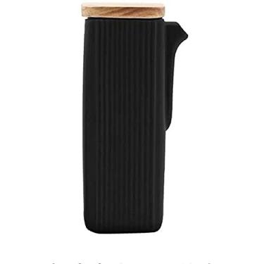 Imagem de 3FLQOOPP Garrafa dispensadora de azeite de oliva, galheteiro de azeite e vinagre, garrafa vintage de cerâmica, garrafa de óleo com tampa de madeira, galheteiro de vinagre de molho de soja, dispensador