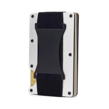 Imagem de Carteira masculina Leatherboss fina de metal com alça para dinheiro, porta-cartões de crédito de alumínio minimalista, Cromado, Carteira de alumínio