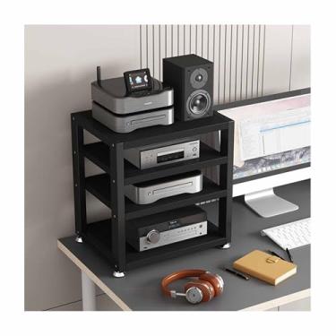 Imagem de Gabinete de mídia AV moderno prateleiras de áudio e vídeo armário de armazenamento multifuncional rack estéreo rack de torre de áudio para sala de estar, jogos, sala de gravação (preto, 40 x 35 x 35,5