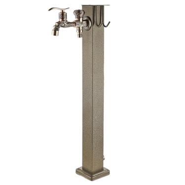 Imagem de Fonte de água quadrada independente para jardim com torneira de cobre e suporte de mangueira - Dispensador de água decorativo de 59,9 cm para decoração elegante de pátio e jardim ao ar livre