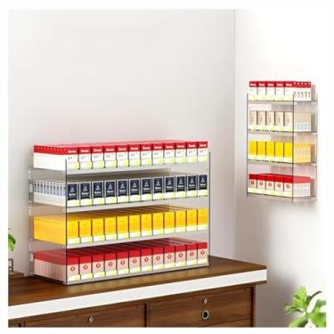 Imagem de Suporte organizador de cigarros, armário de exibição de parede de acrílico, suporte de caixa de cigarro retangular, empurrador automático de cigarros, para varejo de loja (cor: transparente, tamanho