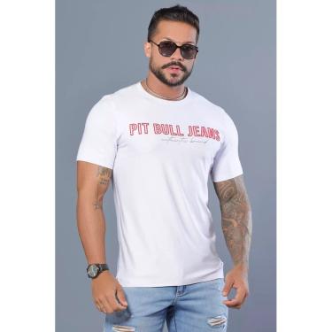 Imagem de Camiseta Branca Masculina Estampa em Relevo e Detalhes Vermelhos Pit Bull 88224
