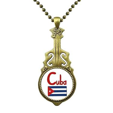 Imagem de DIYthinker Colar com bandeira nacional de Cuba com padrão azul e joia antiga com pingente de música