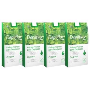Imagem de Kit 4 Caixas Folhas Prontas Cera Depilatória Depilação Corporal Depilflax Hortelã