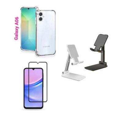 Imagem de Kit Suporte de Mesa Samsung Galaxy A06 + Capa + Pelicula De Vidro 3D -