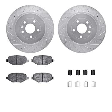 Imagem de Dynamic Friction Company Rotores de freio traseiro perfurados e ranhurados - prata com 5000 pastilhas de freio avançadas inclui ferragens 7512-54164