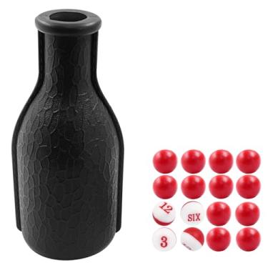 Imagem de Unlorspy Conjunto de coqueteleira portátil de bilhar - Ervilhas clássicas vermelhas/brancas - elegante garrafa de sinuca de sinuca com ervilhas/bolas para jogos de mesa (preto)