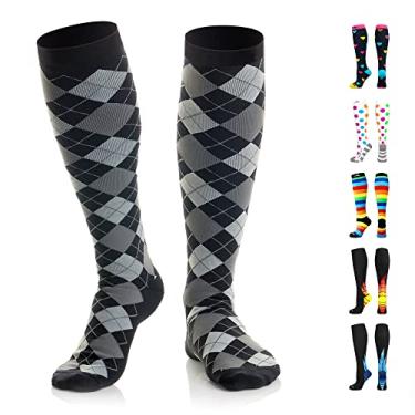 Imagem de Meias de compressão Newzill US Olympic Fencer recomendado para homens e mulheres 20-30 mmHg, Black Gray Argyle, Small