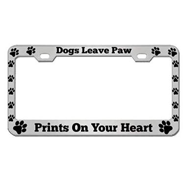 Imagem de BISIRI Dogs Leave Paw Prints On Your Heart Dog Animal Lover Metal Heavy Black/Chrome License Pleat Frame Car Tag Hold (cromado/preto A)