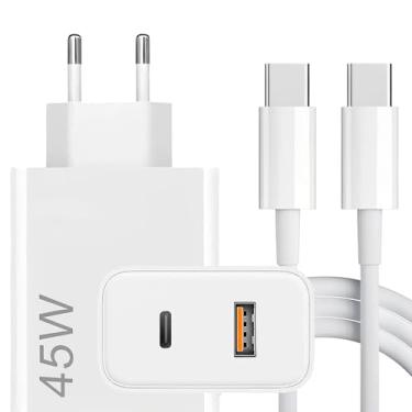 Imagem de Carregador Super Turbo 45W Porta Dupla (USB-C + USB-A) + Cabo USB Tipo C de 1m, Compatível com Celulares Samsung, Motorola, iPhone 15, Tablets, Notebooks