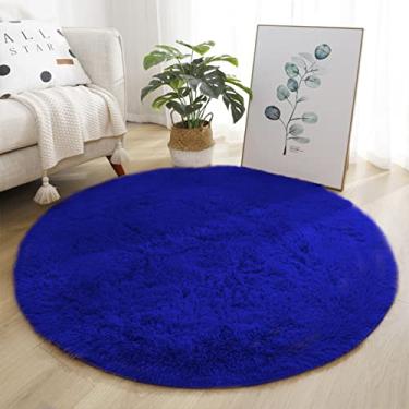 Imagem de Lifup Tapete de Área Antiderrapante Redondo Macio Fofo, Tapete Circular Desgrenhado de Pelúcia Aconchegante, Decoração para Casa para Sala Quarto Azul Real 60 cm