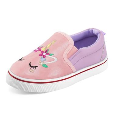 Imagem de K KomForme Tênis infantil de lona sem cadarço para corrida/caminhada, Unicon rosa, 1 Big Kid