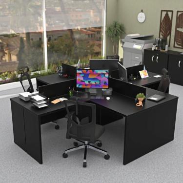 Imagem de Ilha De Escrivaninhas Em L 140x60 Cm Estação De Trabalho Escritório Preto