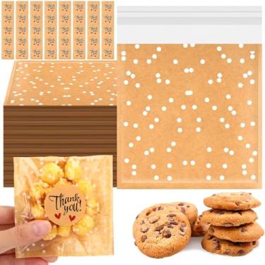 Imagem de Fuyoooo 100 sacos autoadesivos para biscoitos, sacos de guloseimas de bolinhas de celofane pequenos de plástico com adesivos de agradecimento para presente de festa, pastelaria, biscoitos, doces (10 x
