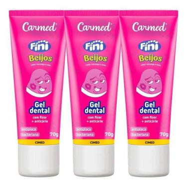 Imagem de Kit 3 Pasta de Dente Fini Beijos Creme Dental Gel 70g com Flúor Carmed