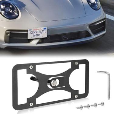 Imagem de Moldura frontal sem furadeira compatível com Porsche 911 | 2020-2023 Suporte de gancho de reboque para placa de carro antifurto Capas de etiqueta de carro à prova de ferrugem, acessórios de carro à
