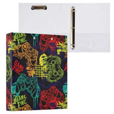Imagem de Vuiyean Fichário Gamer Colorido Game Time com 3 anéis de 3,8 cm com prancheta e bolsos,...