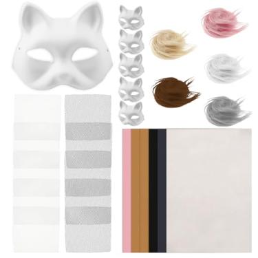 Imagem de ZJRDYYK Conjunto de máscaras de 6 peças, kit de máscaras DIY em branco, conjunto de máscaras de gato com feltro, malha, pele (estilo 1)