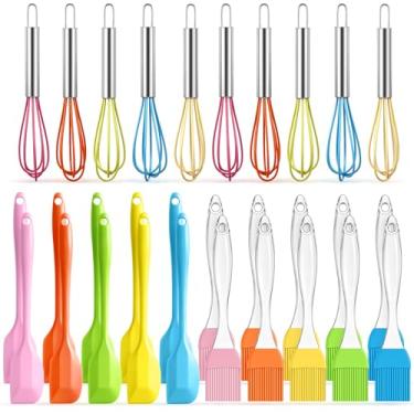 Imagem de Baderke Conjunto de 30 mini espátulas com pincéis de silicone para pastelaria, mini batedor resistente ao calor, batedores de cozinha, espátulas de borracha para lembrancinhas de festa, suprimentos de