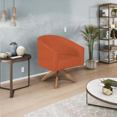 Imagem de Poltrona Decorativa Luiza Base Giratória De Madeira Suede - Amarena Móveis Terracota