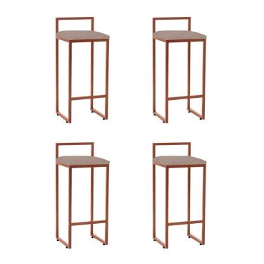 Imagem de Kit 4 Banquetas Alta Em Aço Personalizado na cor Cobre Assento Bege Marrom