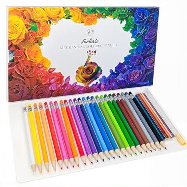 Imagem de FUNLAVIE 24 Mechanical Colored Pencils with 24 Lead Refills for Adult Coloring Books, 2.6mm Oil-Based Soft Core Drawing Pencils, Vividly Brilliant Colors for Art & Sketching, with Sharpener