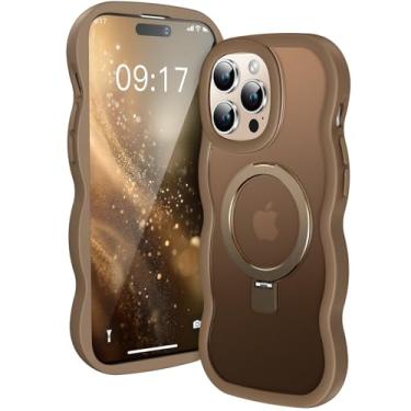 Imagem de [Linda moldura ondulada + suporte magnético] Capa projetada para iPhone 14 Pro Max, [Apto para MagSafe] Capa protetora de silicone translúcido com anel magnético para iPhone 14 Promax de 6,7 polegadas