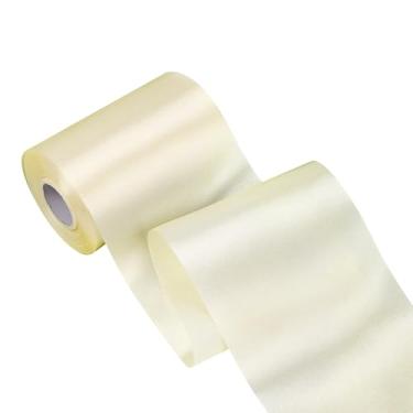 Imagem de Simplegoal Fita de cetim marfim 10 cm 25 jardas tecido grande fita de seda para embrulho de presente kit cerimônia de corte grande abertura cadeira faixa mesa cabelo carro laços costura artesanato