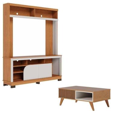 Imagem de Estante Home Theater Belaya Freijó Off White Matte E Mesa De Centro Jeri Freijó Off White - Colibri