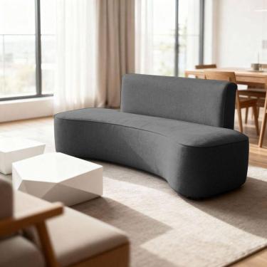 Imagem de Sofá Feijão Orgânico Curvo 3 Lugar Suede Sala Contemporânea Cor:cinza Escuro