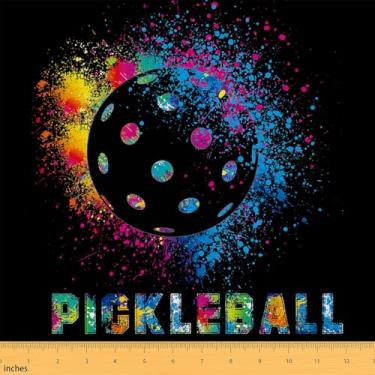 Imagem de Erosebridal Tecido hippie Pickleball da The Yard, tecido de estofamento de jogo de bola esportiva para cadeiras de sofá, grafite neon à prova d'água, decoração ao ar livre, amarelo, azul e preto, 1